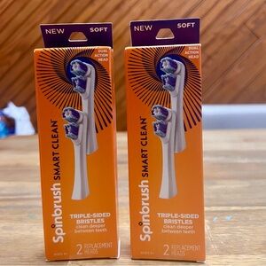 Lot Of 2 Spinbrush Smart Clean Replacement Brush Heads Soft Triple Sided 4 Total